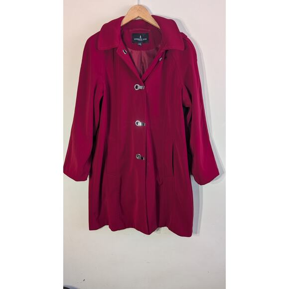 London Fog Womens All Weather Coat XL RED Silver clasps Preppy Classic Hooded - Picture 1 of 9